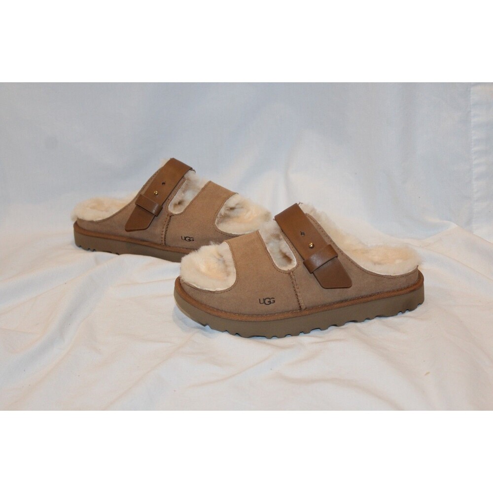 UGG GREENPORT SUEDE SHEARLING STRAP SANDAL SLIPPERS CHESTNUT NEW 7